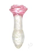 Juicy Glass Rose Glow In The Dark Butt Plug - Clear/pink